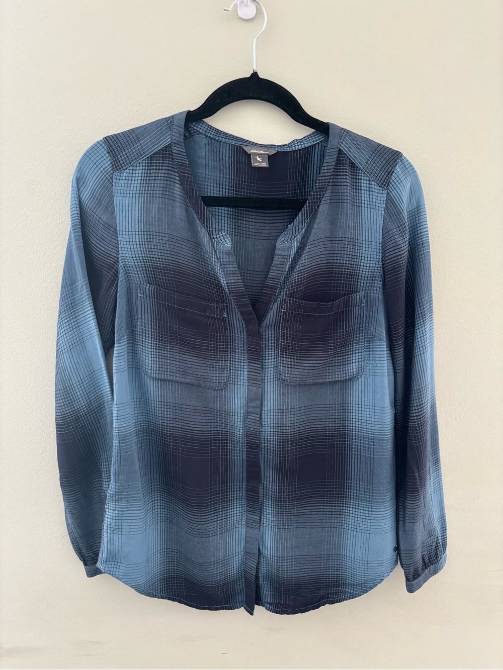 Eddie Bauer Women Blue Ombre Plaid Lightweight Blouse Size XS